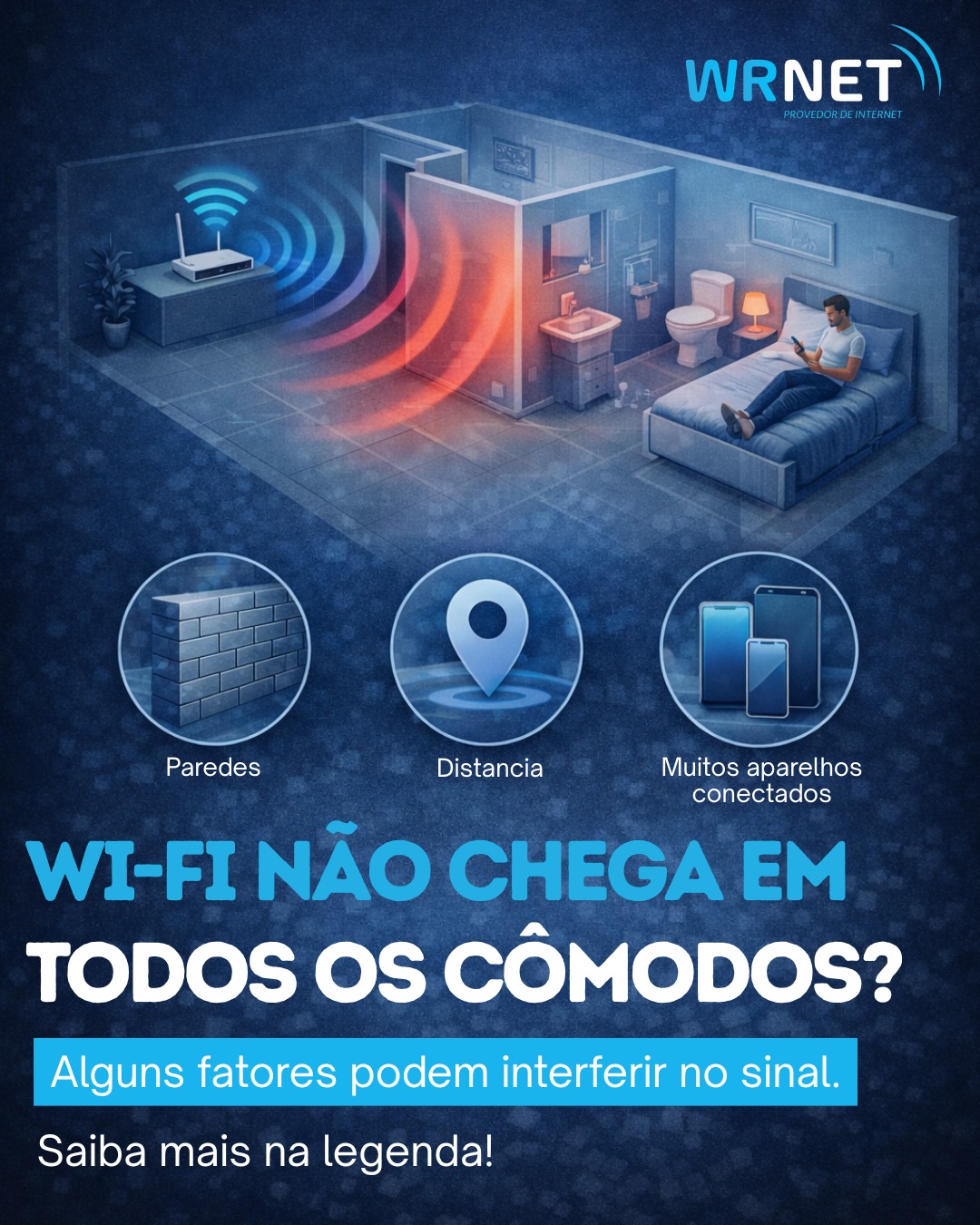 📶🤔 Seu Wi-Fi não chega em todos os cômodos da casa?

Isso pode acontecer por alguns motivos que interferem no sinal da internet, como:
🧱 Paredes que bloqueiam parte do sinal
📍 Distância do roteador até os aparelhos
📱 Muitos dispositivos conectados ao mesmo tempo
💡 Pequenos ajustes na posição do roteador ou na estrutura da rede podem melhorar muito o alcance do Wi-Fi na sua casa.

📲 Ficou com dúvidas? Fale com a equipe da Wrnet! Estamos aqui para ajudar você a ter a melhor conexão.

#wrnet #internetfibraoptica #internetrápida #chegadeinternetlenta #fibraoptica #internetdequalidade #malletpr #rioazulpr #provedordeinternet #conexãoestável #internetsemtravamento