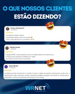 💬 Nada melhor do que a opinião de quem já é cliente!

Aqui na Wrnet, trabalhamos todos os dias para entregar internet de qualidade, atendimento rápido e um suporte que realmente resolve.

E ver esse retorno de vocês só confirma que estamos no caminho certo 🙌
⭐ Conexão estável
⭐ Atendimento ágil
⭐ Equipe sempre pronta para ajudar

A confiança dos nossos clientes é o que nos move!

👉 Ainda não é cliente?
Entre em contato e venha viver a experiência Wrnet.

#wrnet #internetfibra #provasocial #clientessatisfeitos #internetdequalidade #mallet #rioazul