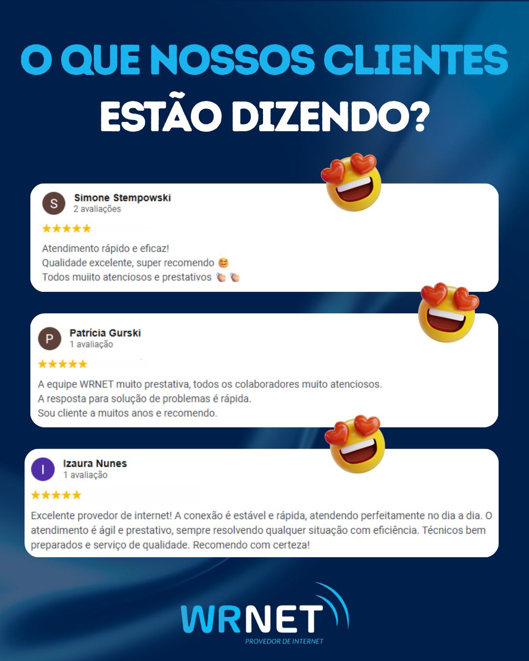 💬 Nada melhor do que a opinião de quem já é cliente!

Aqui na Wrnet, trabalhamos todos os dias para entregar internet de qualidade, atendimento rápido e um suporte que realmente resolve.

E ver esse retorno de vocês só confirma que estamos no caminho certo 🙌
⭐ Conexão estável
⭐ Atendimento ágil
⭐ Equipe sempre pronta para ajudar

A confiança dos nossos clientes é o que nos move!

👉 Ainda não é cliente?
Entre em contato e venha viver a experiência Wrnet.

#wrnet #internetfibra #provasocial #clientessatisfeitos #internetdequalidade #mallet #rioazul