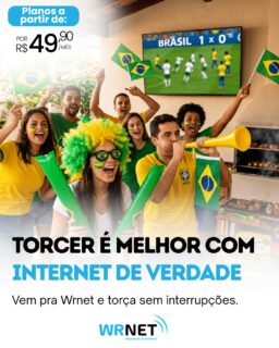 ⚽📶 Gol bonito é aquele que a gente vê sem travar 😅

Nada pior do que a internet falhar justo na hora do lance mais importante da partida…

Com a Wrnet você acompanha cada jogo com mais estabilidade, velocidade e conexão de verdade 💙

🔥 Reúna os amigos
🔥 Prepare o churrasco
🔥 E torça sem interrupções

👉 Planos a partir de R$ 49,90/mês
👉 Vem pra Wrnet!

#WRNet #InternetFibra #Futebol #Torcida #InternetDeVerdade #WiFi #Streaming #Mallet #RioAzul #FibraÓptica