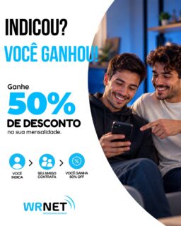 🚀 INDICOU, GANHOU! 💙

Tem um amigo precisando de internet? Indique a Wrnet! 📡

Quando seu amigo contratar a Wrnet através da sua indicação, você ganha 50% de desconto na sua mensalidade. 🎉

É simples:
👉 Você indica
👉 Seu amigo contrata
👉 Você ganha 50% OFF!

📲 Já pensou em quem indicar? Chame a Wrnet e participe!

#WRNET #IndiqueEGanhe #InternetWRNET #Desconto #InternetQueConectaVocê